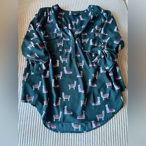 Torrid Green Llama Print Blouse